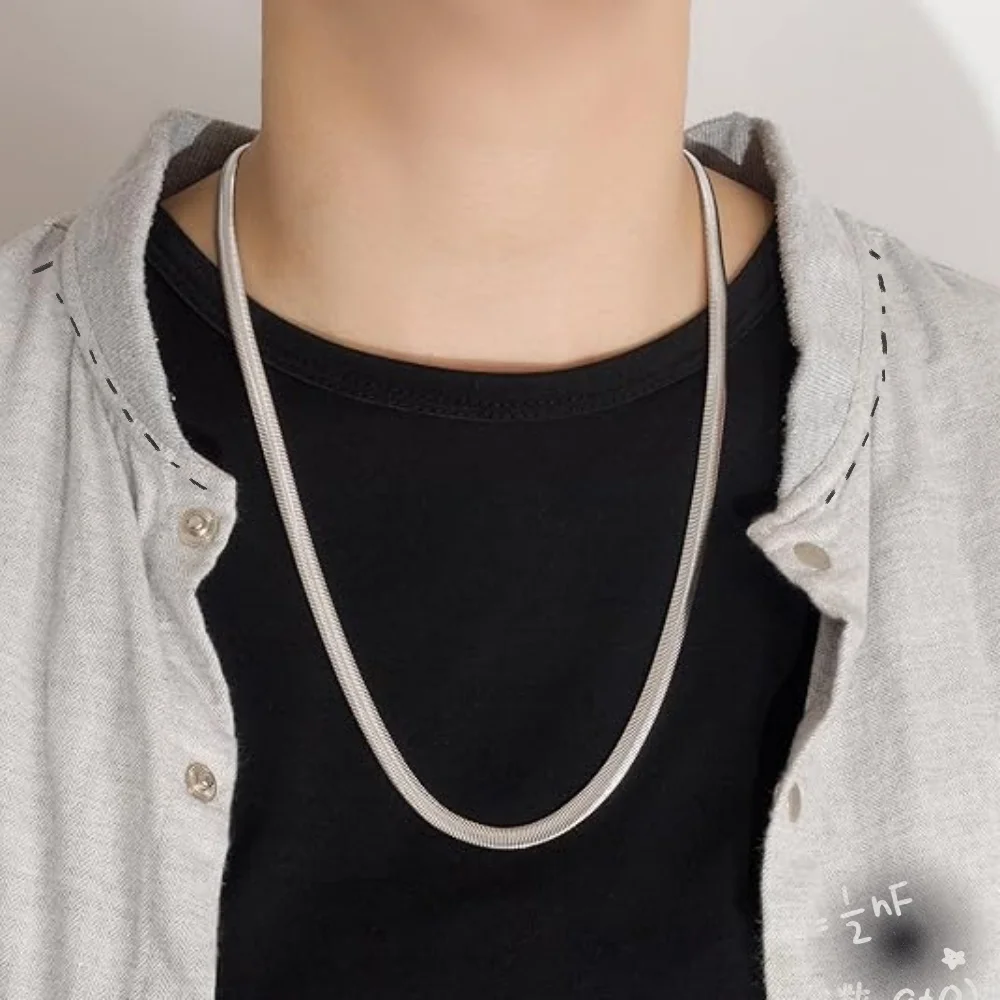 

Silver Color 5mm Metal Flat Chain Necklace Stainless Steel Snake Chain For Men Women Long Necklace Wedding Jewelry Gift