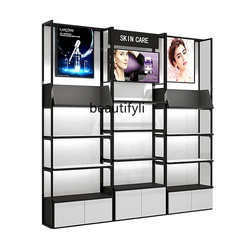 xx1Cosmetics Display Skin Care Film Rack White and Black Beauty Shop Shelf Makeup Display Rack