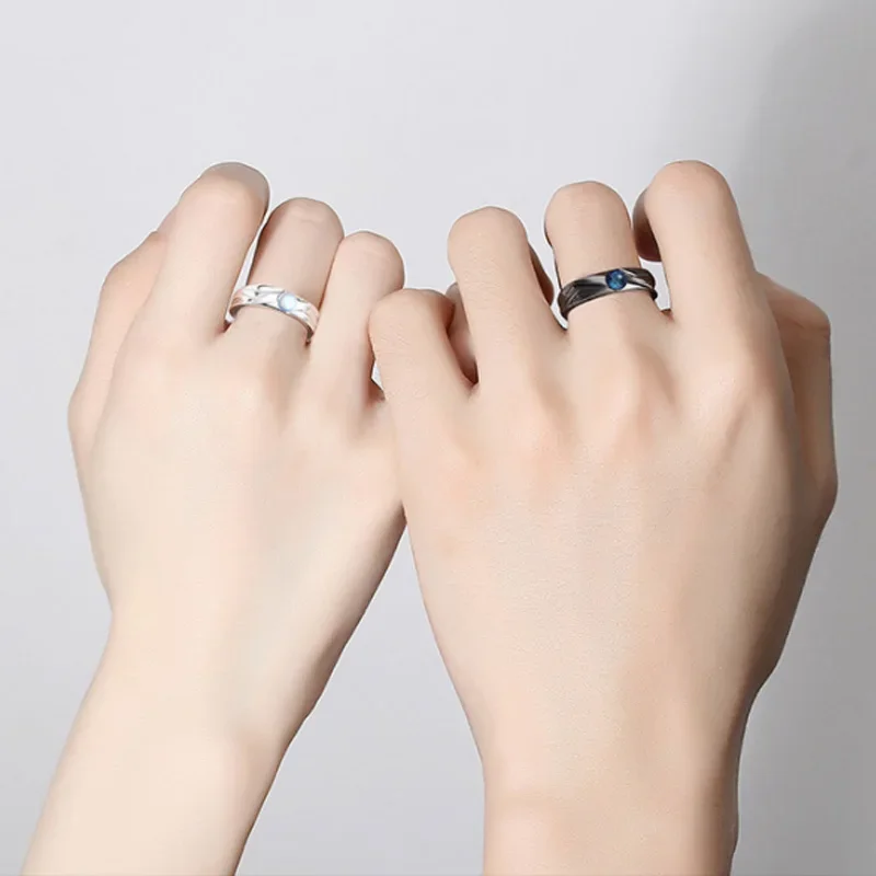 New Demons and Angels Matching Couple Friendship Lover Open Adjustable Rings Set Minimalist Engagement Wedding Rings Lovers