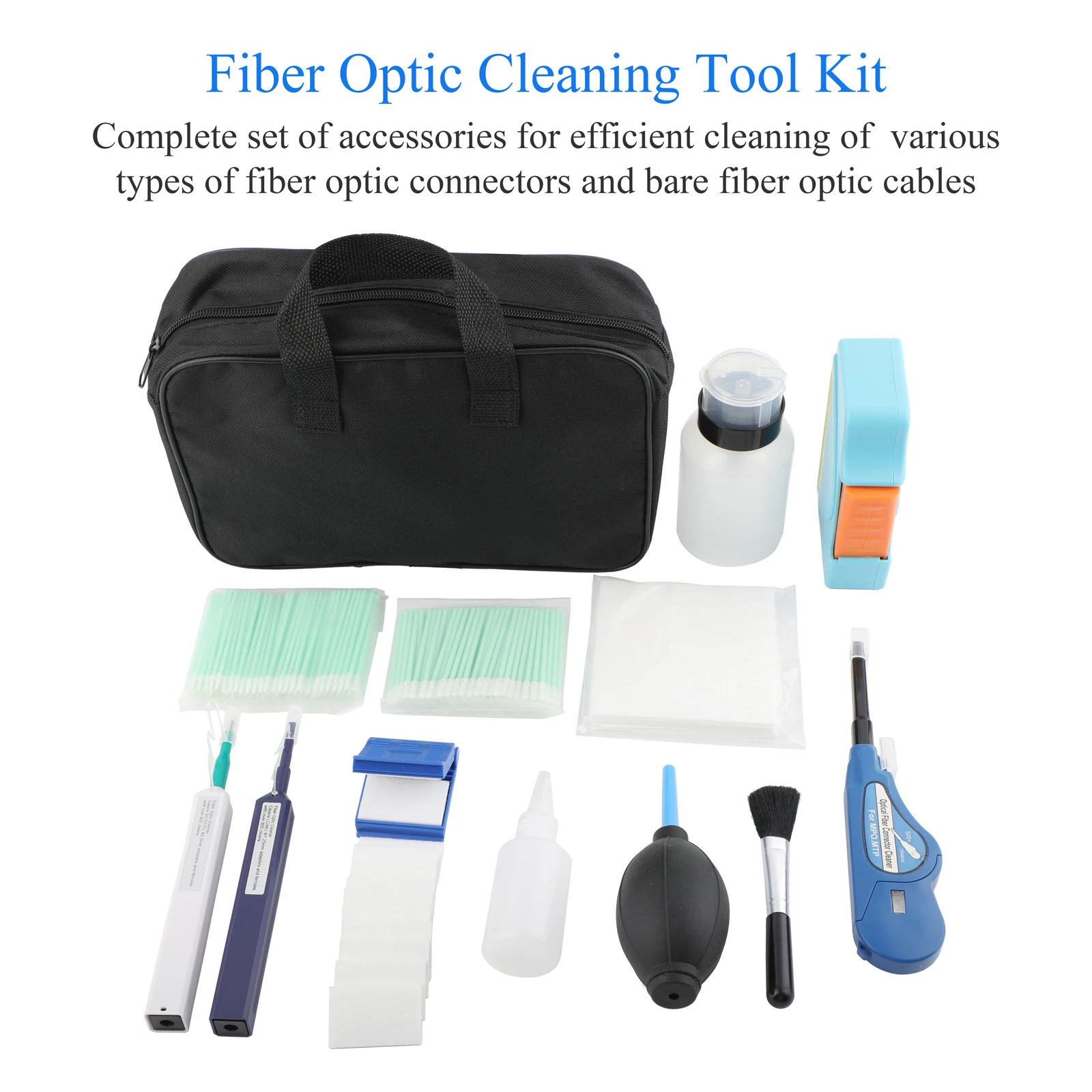 Kit di strumenti per la pulizia della fibra ottica da 11 pezzi, penna per la pulizia della fibra ottica adatta per la scatola di pulizia della fibra del connettore SC FC ST LC MPO/MTP