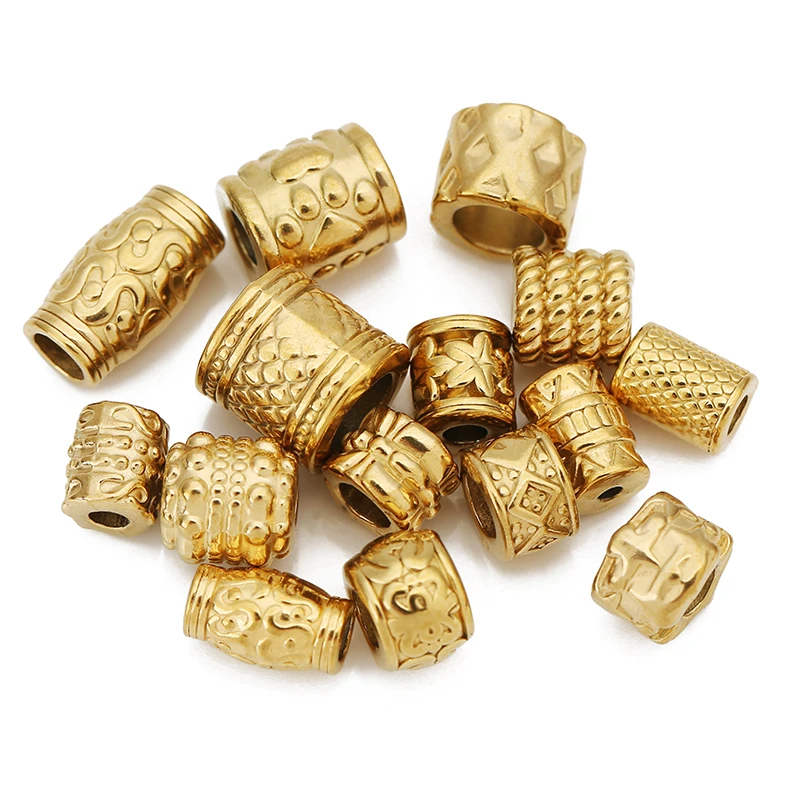 5pcs/lot Stainless Steel Gold Color Loose Tube Big Hole Spacer Beads for DIY Bracelets Necklace Jewelry Making Supplies Finding