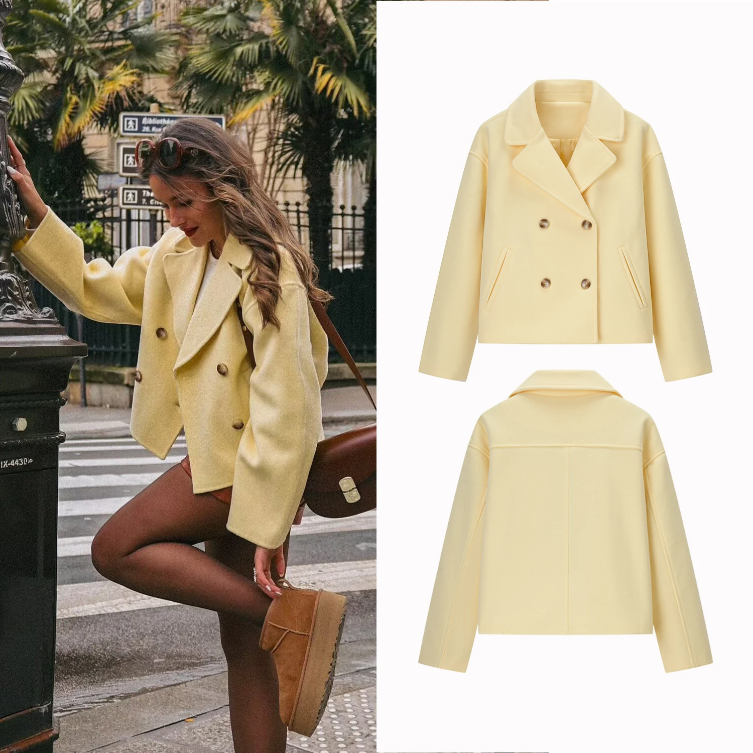 

2025 Women Woolen Jacket Autumn Women Vintage Double Breasted Buttons Full Sleeve Short Coats Loose Basic Outerwear
