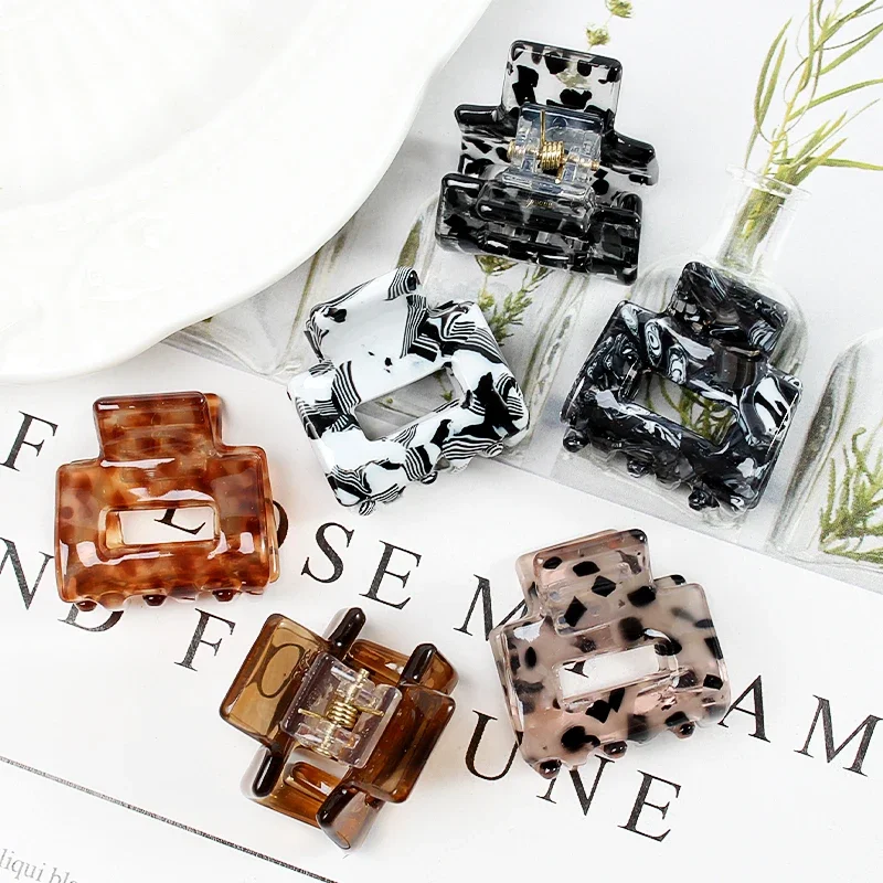 Acetate Mini Square Hollow Hairpin Crab Claw Clip Women\'s Hair Clips Girls Barrettes Bath Bundle Hair Accessories