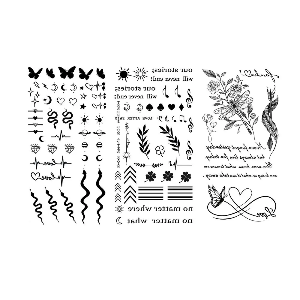 Small Tattoo Stickers for Finger Flower Snake Moon Leaf Design Temporary Tattoos for Hand Body Decor Fake Tattoo for Women