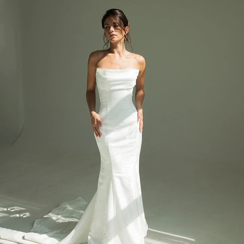 

Customized Simple Off Shoulder Mermaid Evening Dress Gown Mermaid Backless Zipper Prom Gowns vestido de novia