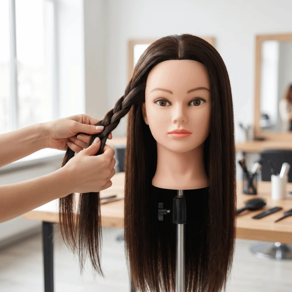 Synthetic Adult Manikin Head Creative Straight Long Hair Training Head Braiding Head Model Hairstyle Manikin Head Barbershop