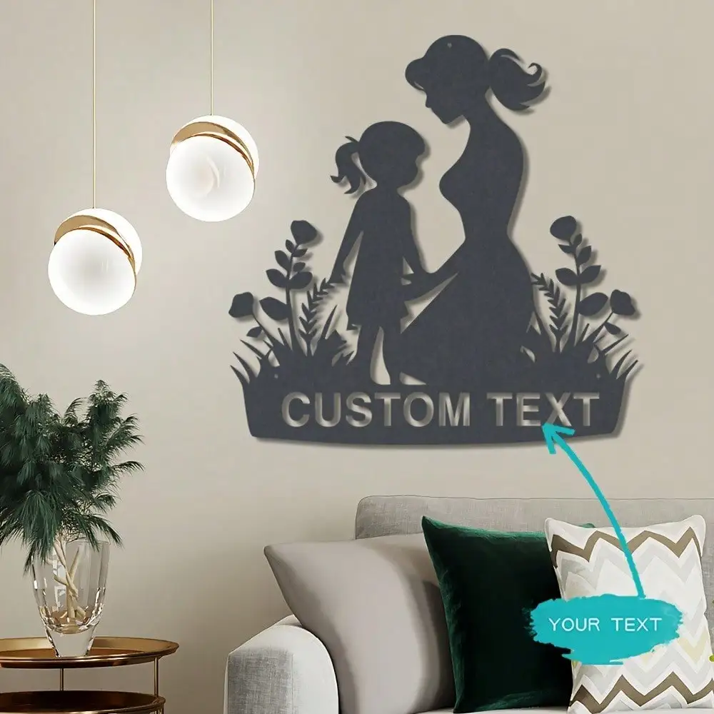 

Personalized Mother Daughter Metal Wall Art - Custom Floral Silhouette Home Decor