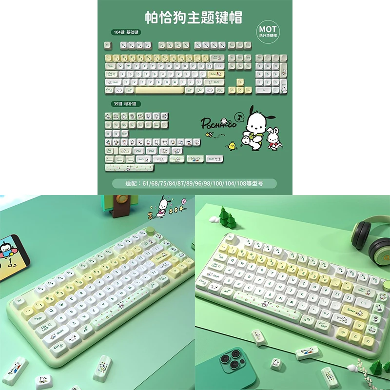 متوفر في المخزون Kawaii Sanrio Pochacco keycap MOT ارتفاع أنيمي الشكل ملحقات لوحة المفاتيح مادة PBT مقاومة للاهتراء هدية عيد ميلاد