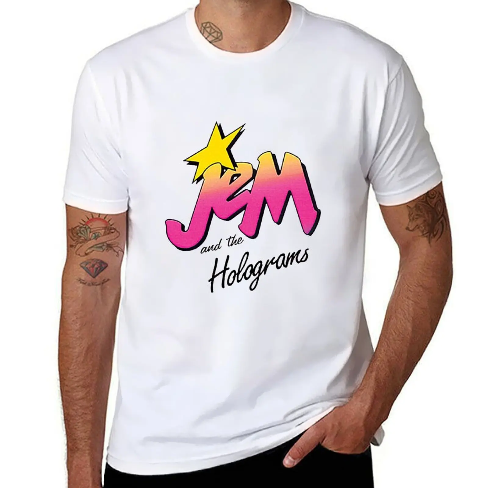 Футболка с логотипом JEM AND THE HOLOGRAMS, мужская футболка из 100% хлопка, мужская футболка, хлопковая футболка Футболка с логотипом JEM AND THE HOLOGRAMS, мужская футболка из 100% хлопка, мужская футболка, хлопковая футболка