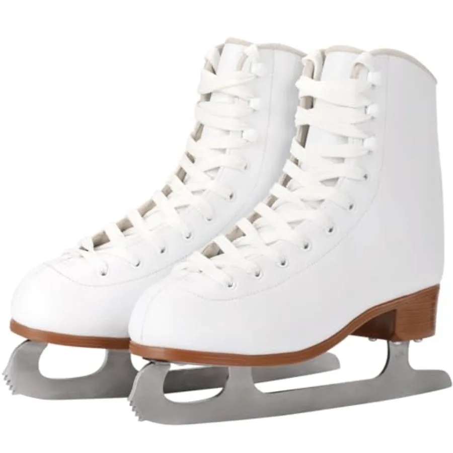 

Figure Ice Skates for Beginners - White Comfortable Leather Ice Skates for Women Men Boys Girls Size Up 1 Size