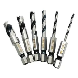 High Speed Steel 6pc Hexagonal Shank Three Pointed Woodwork Drill Integrated British System Two Edge Two Groove Drill Tool Set