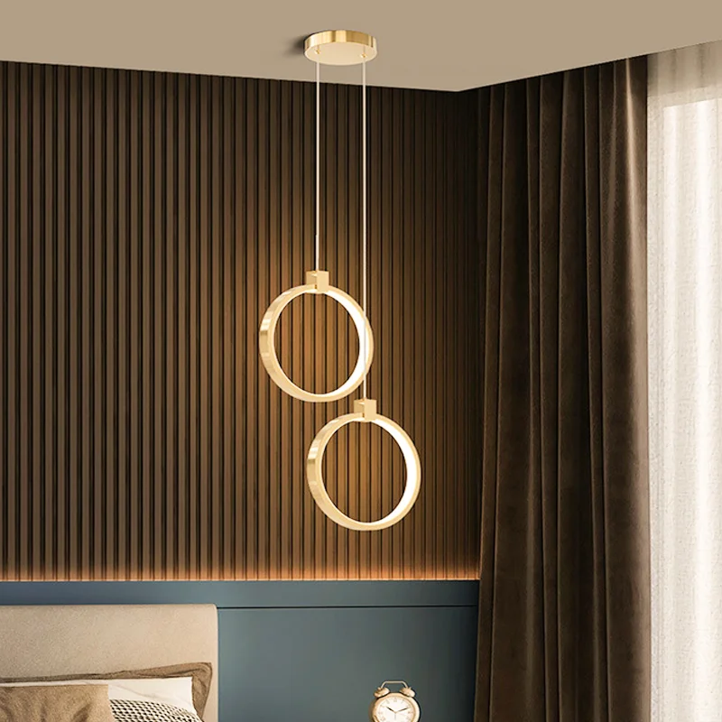 Lampa wisząca LED DINDALLED, nowoczesny żyrandol do sypialni, salonu, tło czarno-złote, okrągła lampa wisząca
