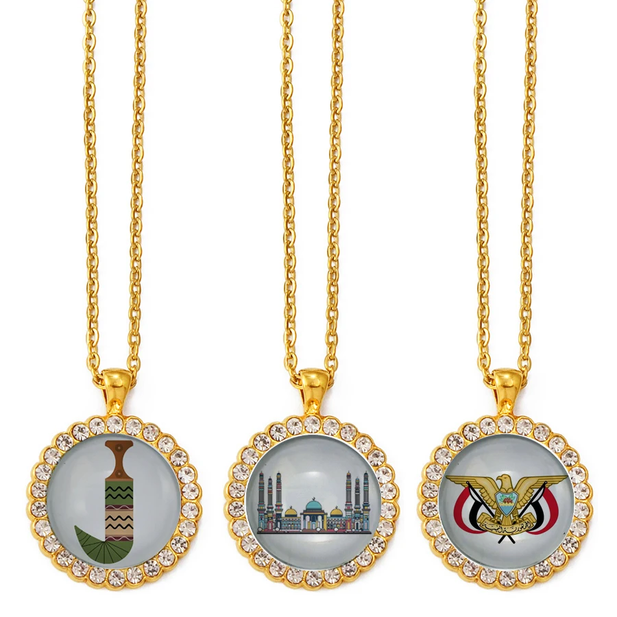 Anniyo Jambiya Yemen Janbiya Jambya Jambia and Janbia Yemeni Sanaa Houses and Flags Pendant Necklaces Jewelry Men Women #312906