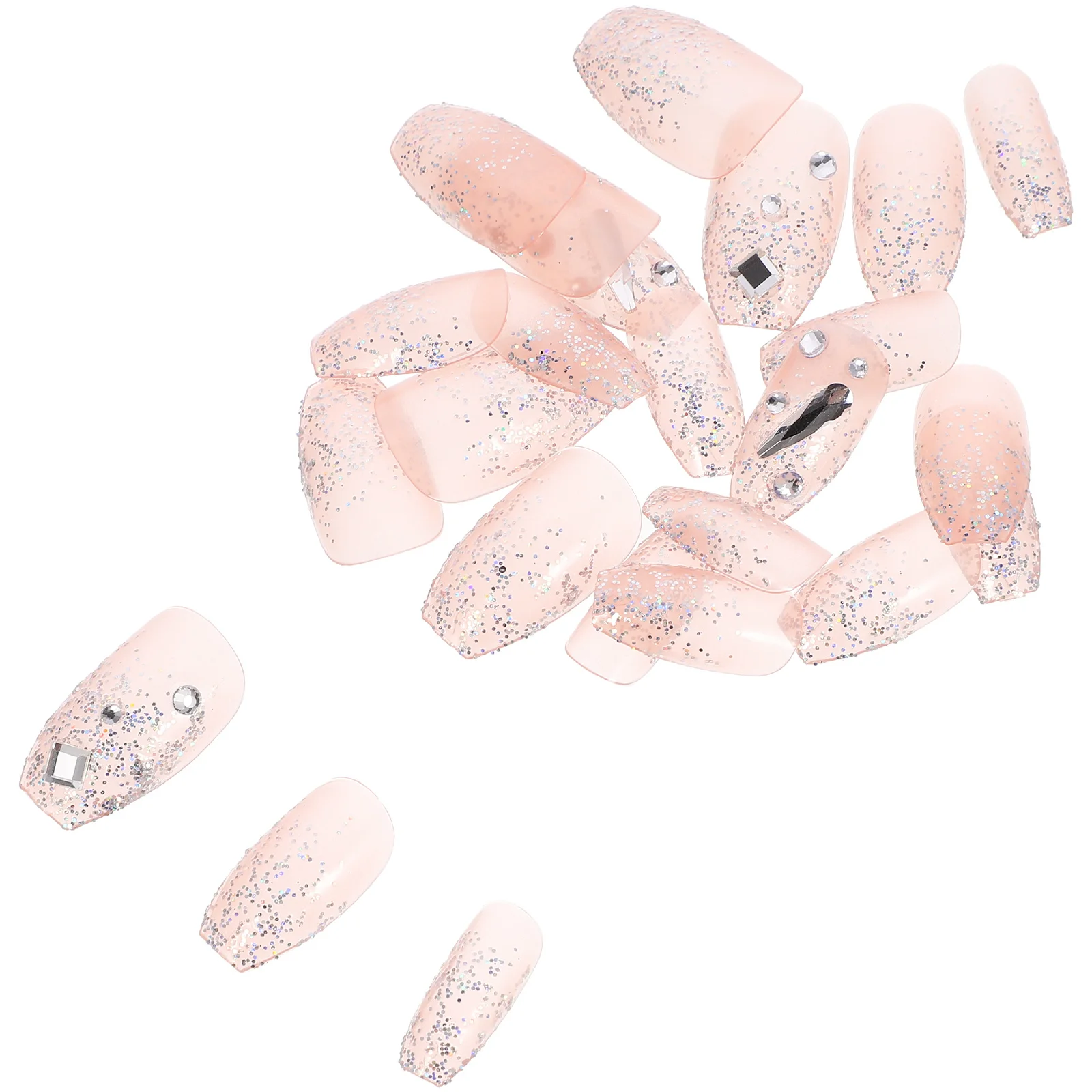 24 pezzi glitter unghie finte copertura lunga completa stampa sulle punte delle unghie unghie finte decorative per le donne manicure rapida unghie finte