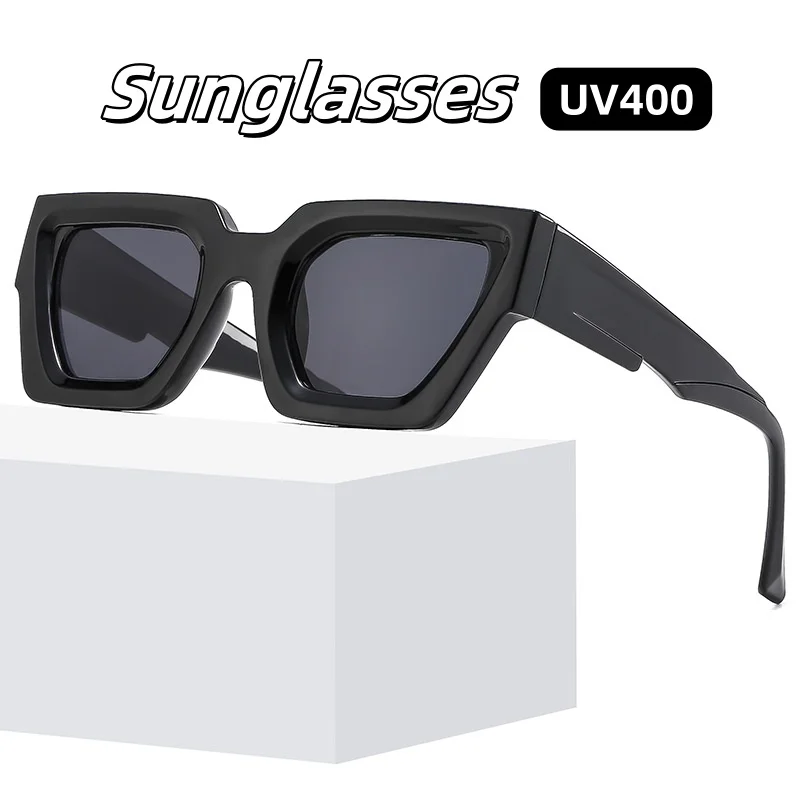

Trendy Square Color Blocked Thick Frame Sunglasses UV Resistant Outdoor Eye Protection UV400 Personalized Street Photography