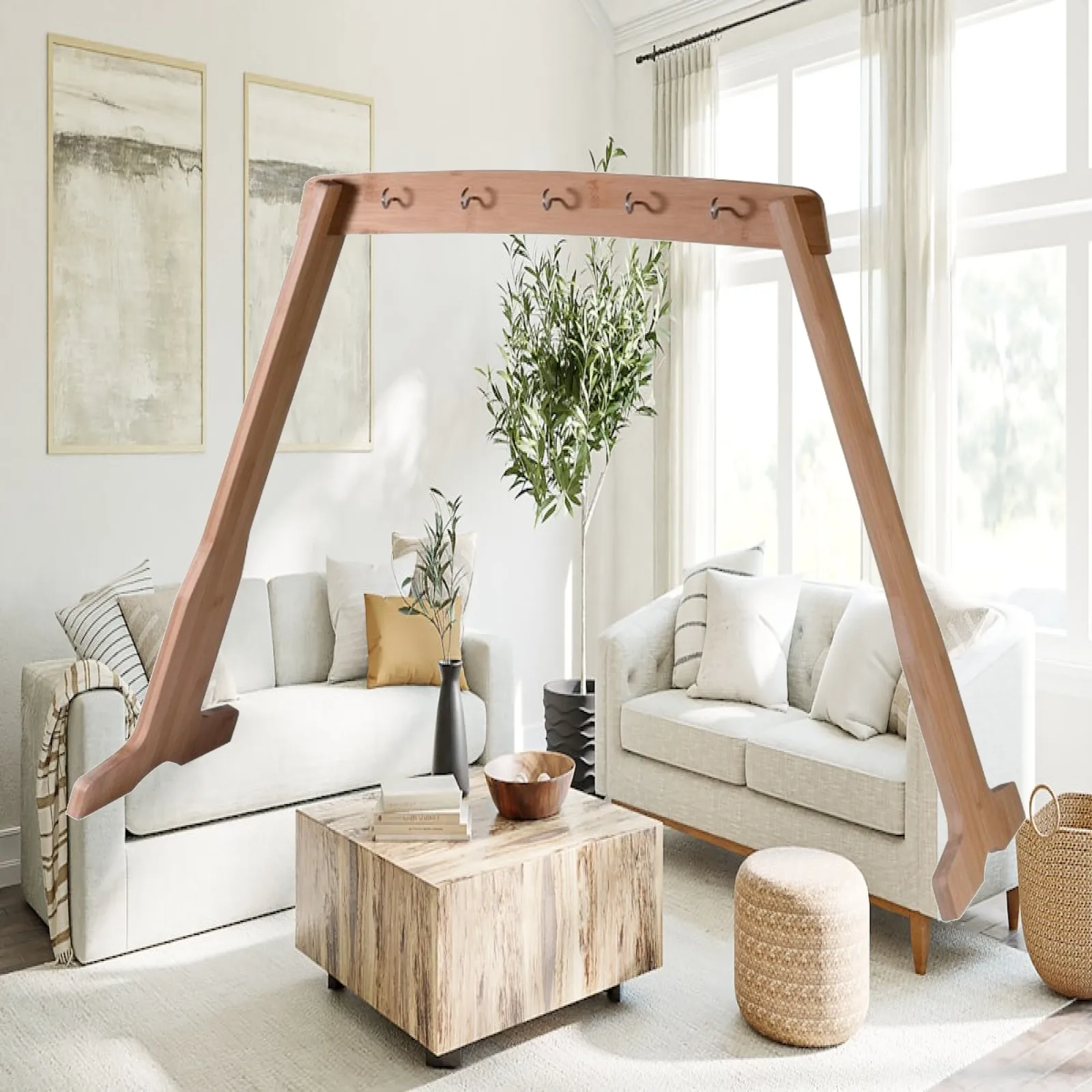 Freestanding Bamboo Wind Chime Rack for Patio Display Wooden Holder Stand for Garden Hanging Chimes Sturdy Base Support for