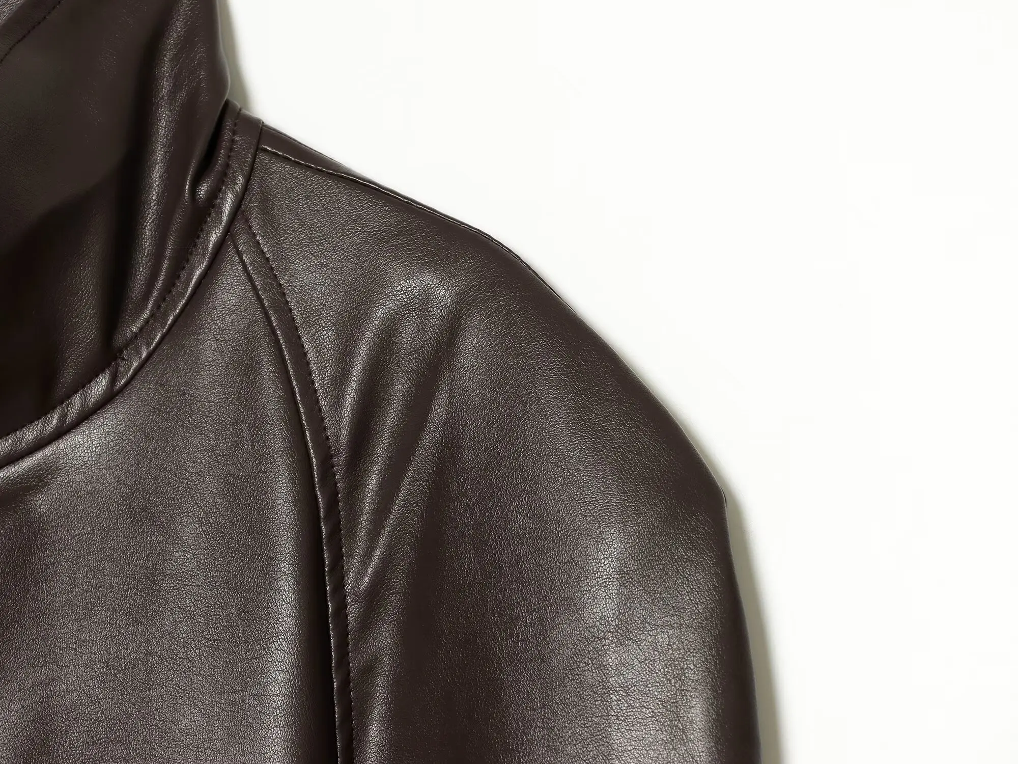 Guobioziy Glossy Shoulder-Patch Faux Leather Jacket with Belt Padded Shoulders 2026 Fall Women's Fashion Casual Leather Coat