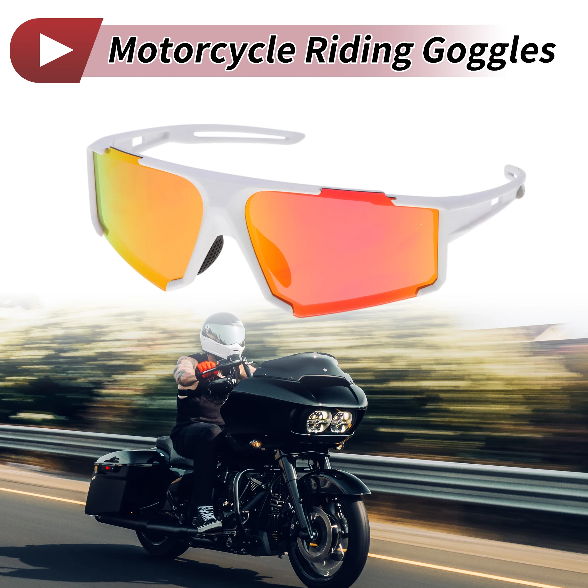 

X Autohaux Motorcycle Riding Goggles Red Lens White Frame Tri-acetel Cellulose