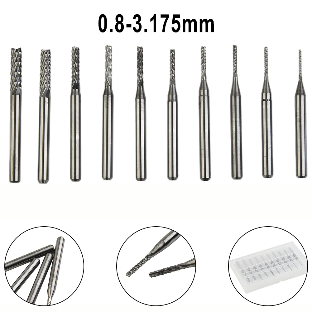 10PCS 0.8-3.175mm PCB Engraving Rotary Drill bit End Mill Tool Cemented carbide 1/8\" Set Cutter CNC Ark Brand new