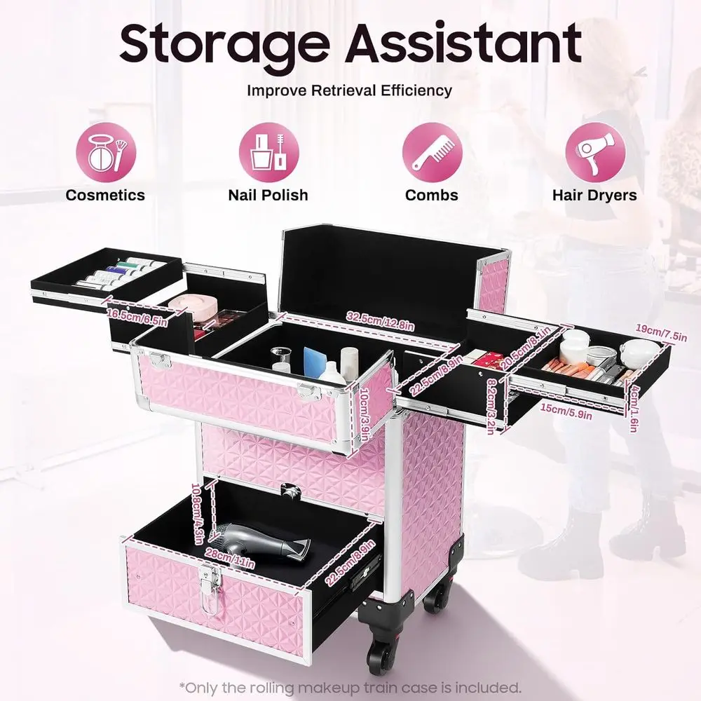 Portable Rolling Nail Case with Wheels, Manicure Storage Organizer, Ideal for Makeup Trolley, Studio, or Travel, Suitable for Na