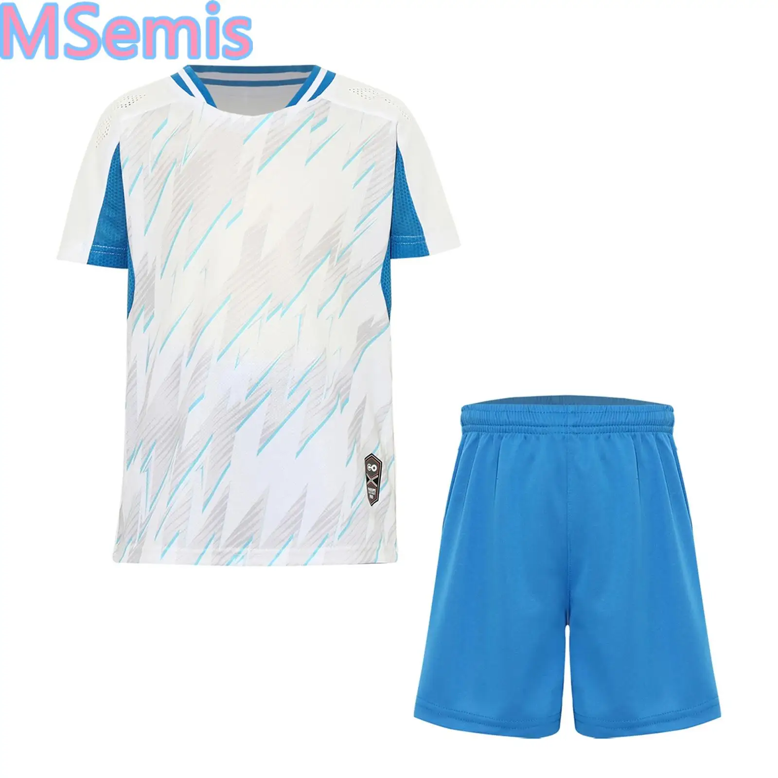Kids Boys Football Sports Uniform Outfit Soccer Clothes Short Sleeve Printed Soccer Top with Shorts for Training Camps Matches