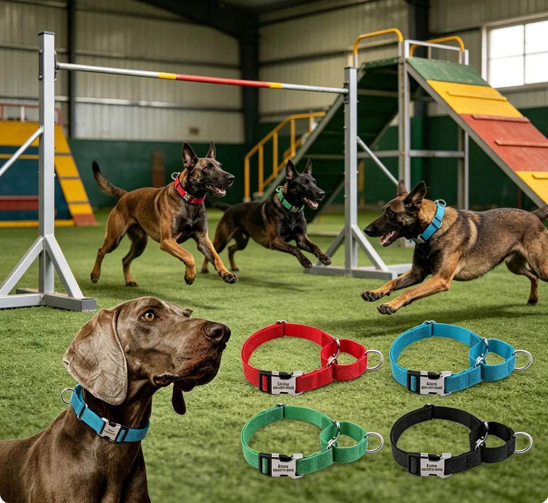 

Personalized Training Martingale Big Dog Collar Reflective Custom Metal Pet ID Name Engraved No Choke for Medium Large Dogs
