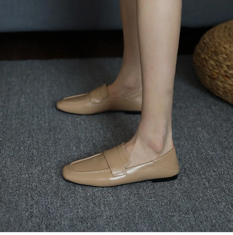 

Женские повседневные лоферы из натуральной кожи с круглым носком без каблука, весенне-осенние мюли, простые женские туфли