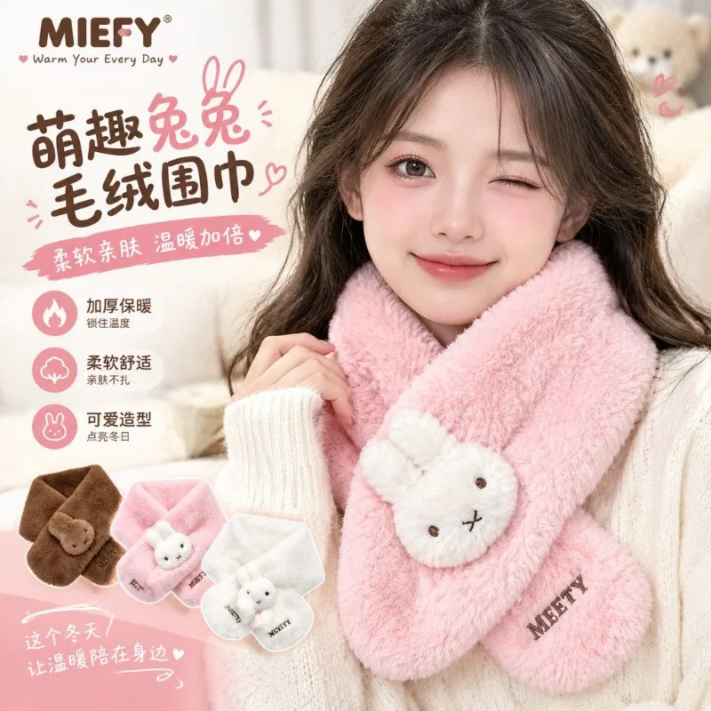 New Miffy plus velvet scarf high-value cute rabbit doll shape creative girl heart autumn and winter soft warm all-match scarf