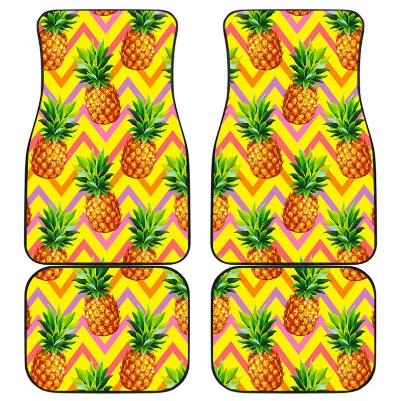 Pastel Zig Zag Pineapple Pattern Print Front and Back Car Floor Mats Heavy Carpet Front and Rear Full Set 4PCs Pack