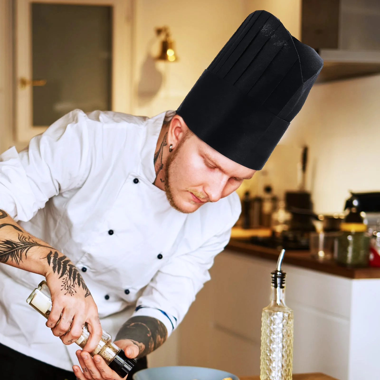 

10pcs Adjustable Black Non-woven Fabric Unisex Kitchen Baker Hats RestaurantDisposable Chef Chef Working Hat for Kitchen