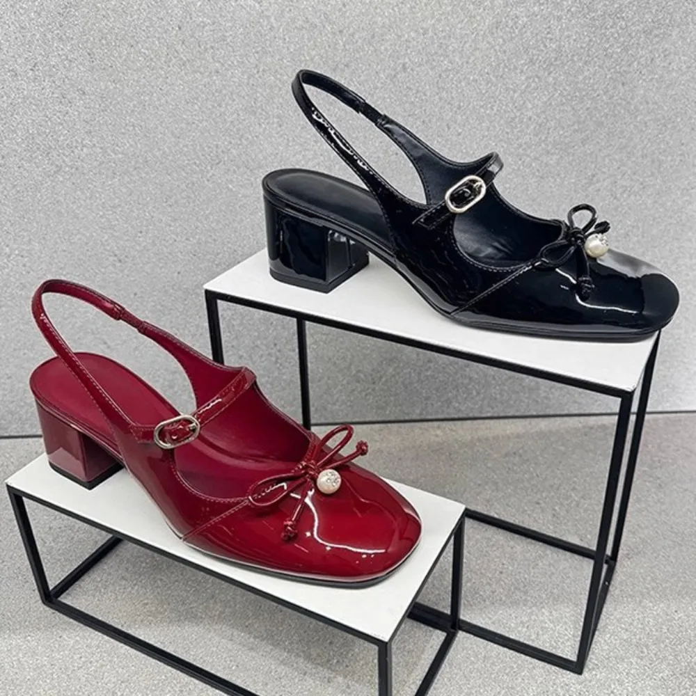 

Elegant Women's High Heels Sandals Summer Bow Bead Shallow Buckle Mary Janes Shoes 2025 New Slingback Pumps Designer Lady Shoes