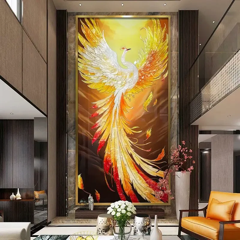 Phoenix hand-painted enamel decorative painting entrance mural