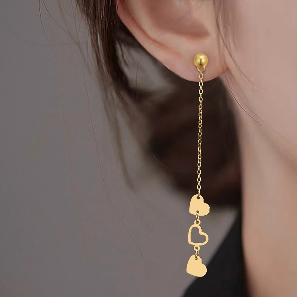 DOTIFI Stainless Steel Love Heart Tassel Earrings Gold colour Fashion Bohemia Party Dangle Earrings For Women Girl