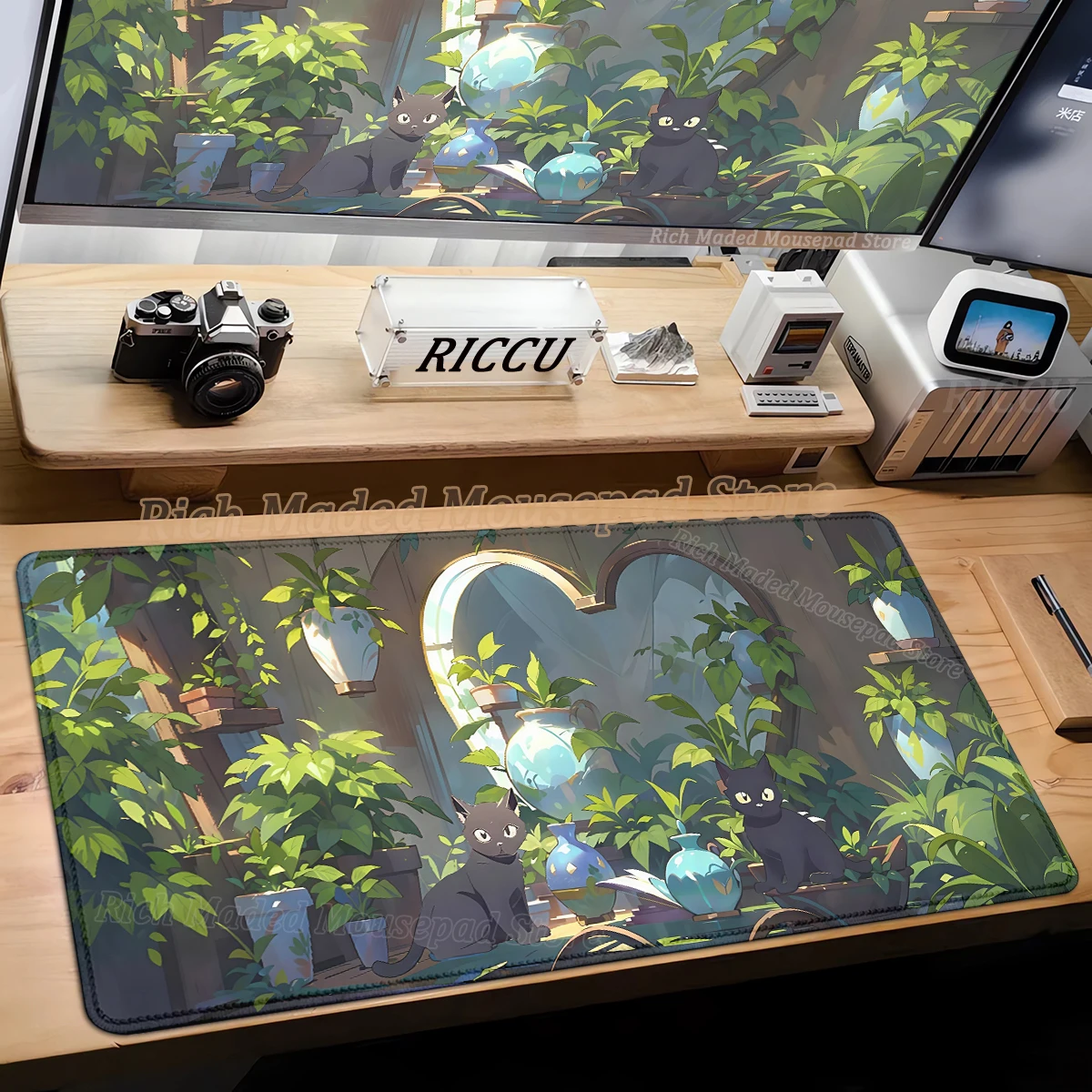 

Anime Green Plant Landscape Black Cat Large Mouse Pad 400x900MM XXL Gamer Mouse Mat Office Table Mat Desk pad gaming accessories