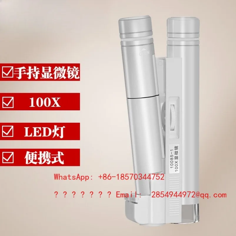 100X Fold Portable Scale Microscope Hand-held Magnifying Glass with Light Source Identification Porcelain Wood Printing