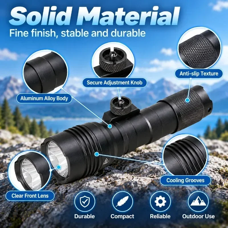 Hanging Type 1000LM LED Flashlight Strobe Light Included Portable Outdoor Hand Torch for Daily and Outdoor Use