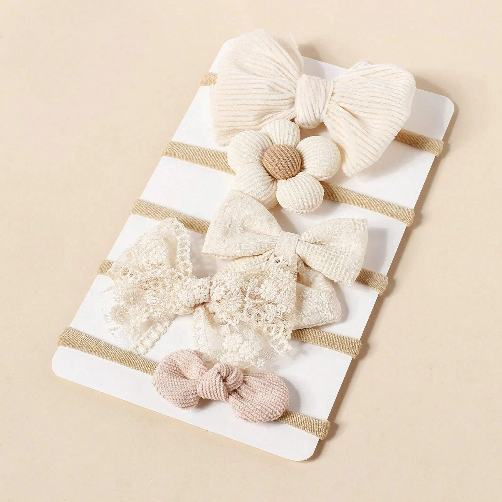 5pcs Beige Fashion Hair Accessories Different Style Girls Bow Hairband Toddler Daily Decor Floral Headband