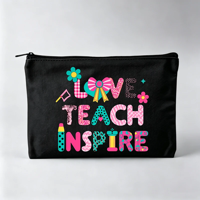 Women's Slogan Style Makeup Bag with Floral Elements, Zipper Cosmetic Pouch for Daily Use