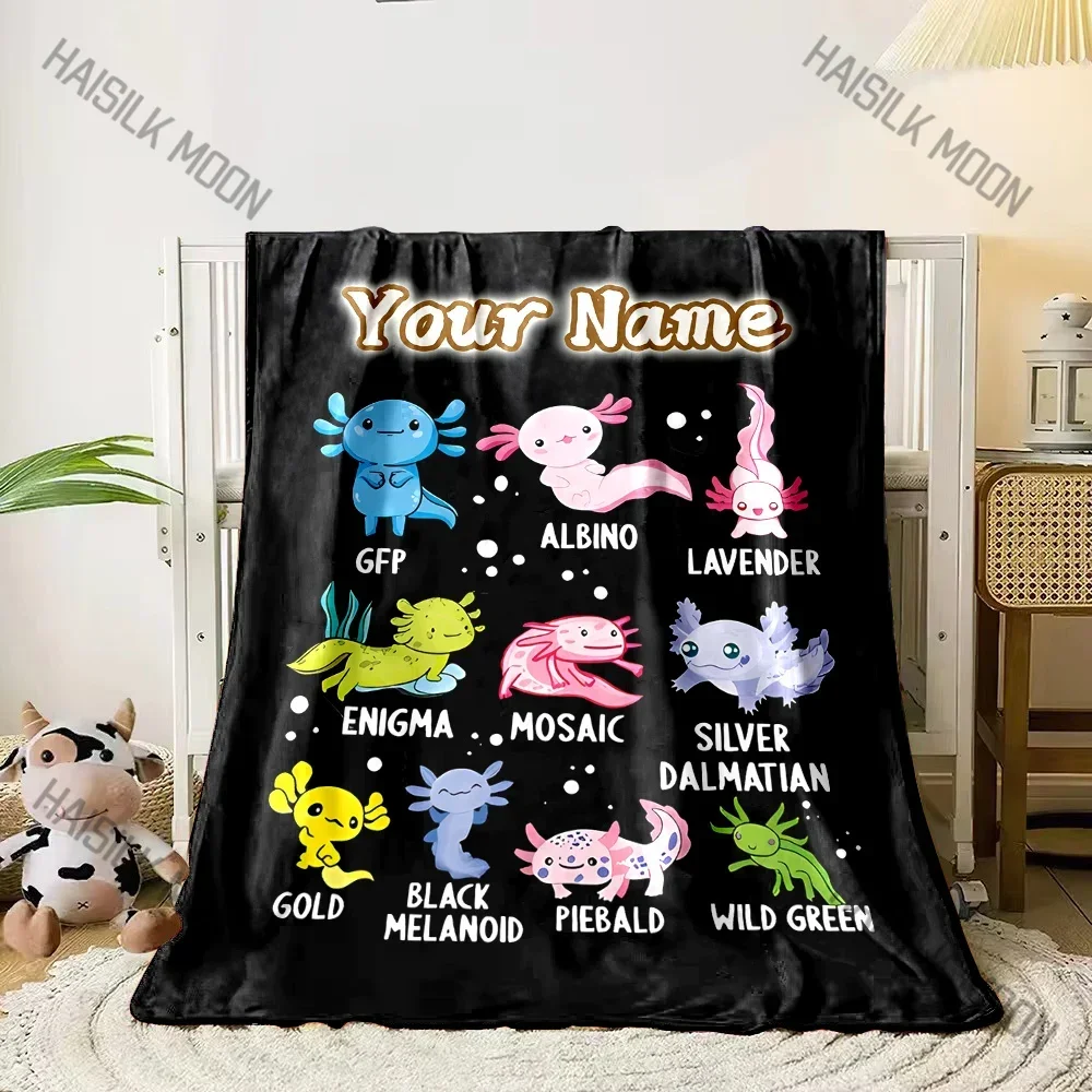 

Personalized Axolotl Throw Blanket Custom Name Print Perfect for Bedroom Living Room Sofa Camping Four Seasons Use