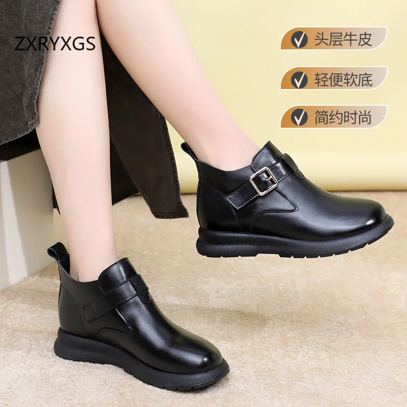 ZXRYXGS 2025 أفضل جلد البقر النساء بوط من الجلد الطبيعي حذاء واحد شقة عدم الانزلاق أحذية كبيرة الحجم موضة أحذية الشتاء الدافئة النساء #4