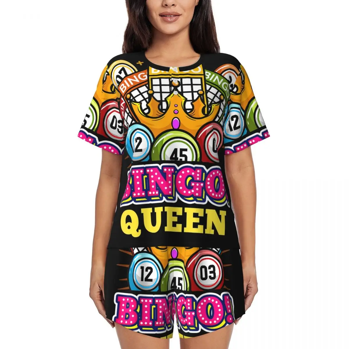 Custom Print Women's Bingo Queen Pajamas Set Short Sleeve Best Play Bingo Sleepwear Loungewear Pjs 2 Piece Sets