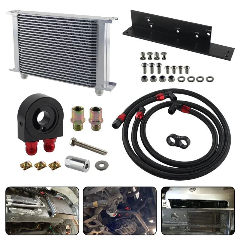Oil Cooler 25 Row AN10 Bolt On Kit Fits for Nissan Fairlady 350Z Z33 03-08 3.5L/370Z Z34 09-17 3.7L VQ35 VQ37 Black / Silver