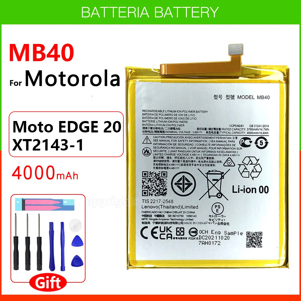 100% Original Genuine MB40 Battery For Motorola Edge 20 XT2143-1 4000mAh High Quality Capacity Batteria + Free Tools