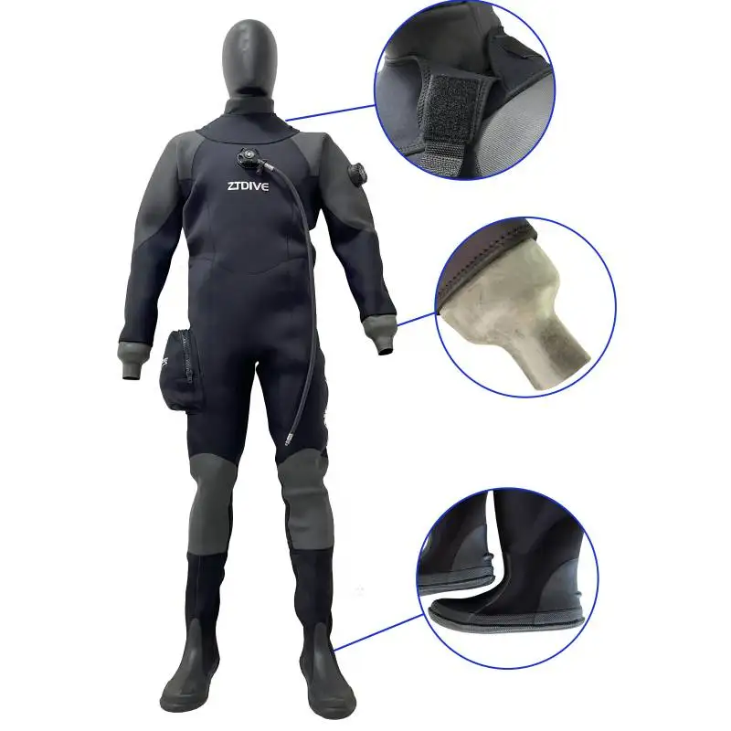 High Quality OEM 100% Waterproof Suit 7mm Neoprene Liquid Seals Back Zipper Men Scuba Diving Dry Suit Drysuit