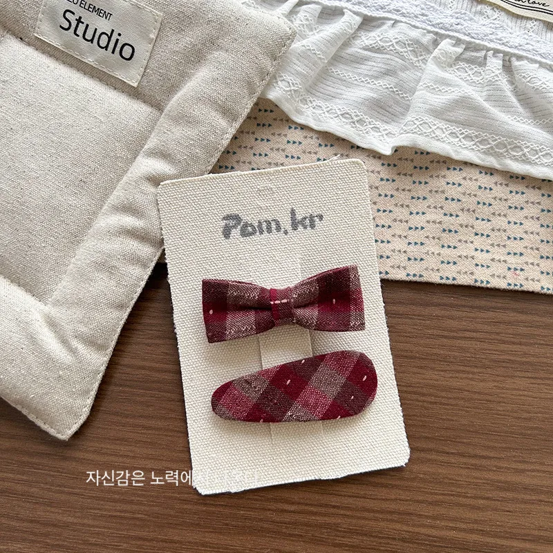 Bow Hair Clip for Girls Fabric Heart Shape Bangs Clip Cute Sweet Kids Hair Accessory Red view 2