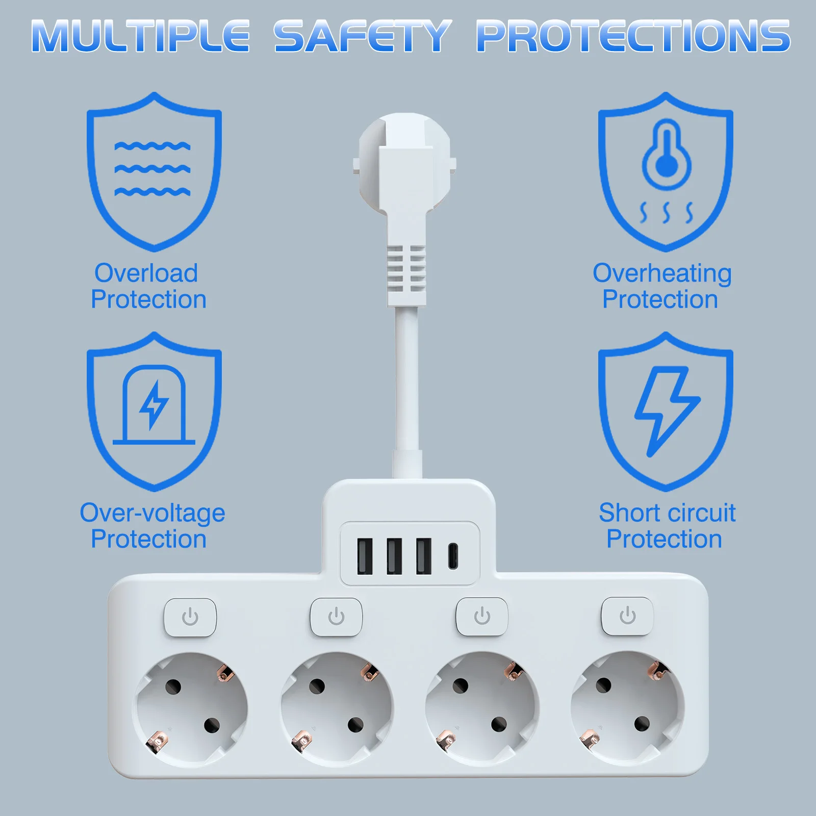 Imagem -04 - Tomada Comutada Euro 4ac com Usb-a e Usb-c Adaptador de Tomada 3840 w 250 v 16 a para Escritório de Viagens em Casa Branco