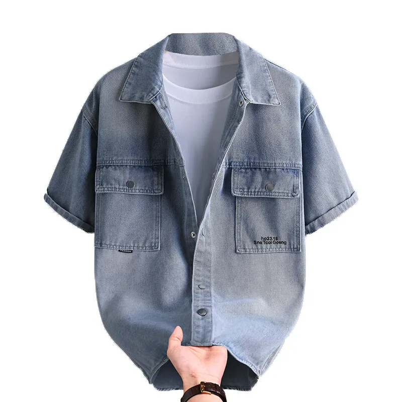 Men's Denim Shirt Summer Fashion Solid Color Breathable Cotton Blend Casual Short Sleeve Shirt Commuter Streetwear Urban Wear