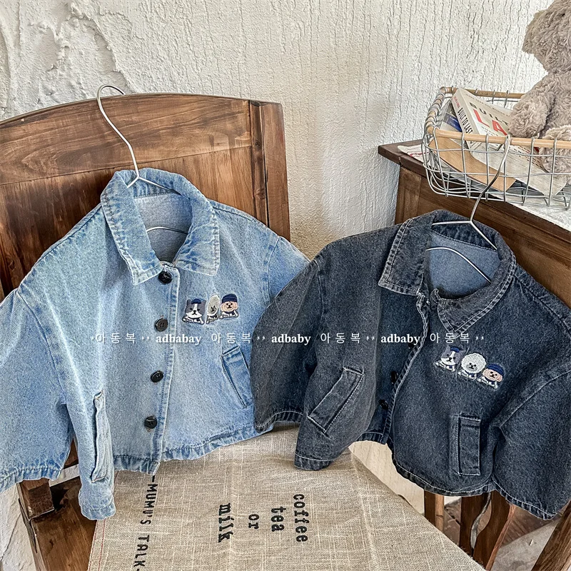 

2025 Autumn Kids Vintage Denim Jacket Children's Loose Fit Casual Coat Baby Boy Girl Korean Style Spring Outwear 1-8 Years