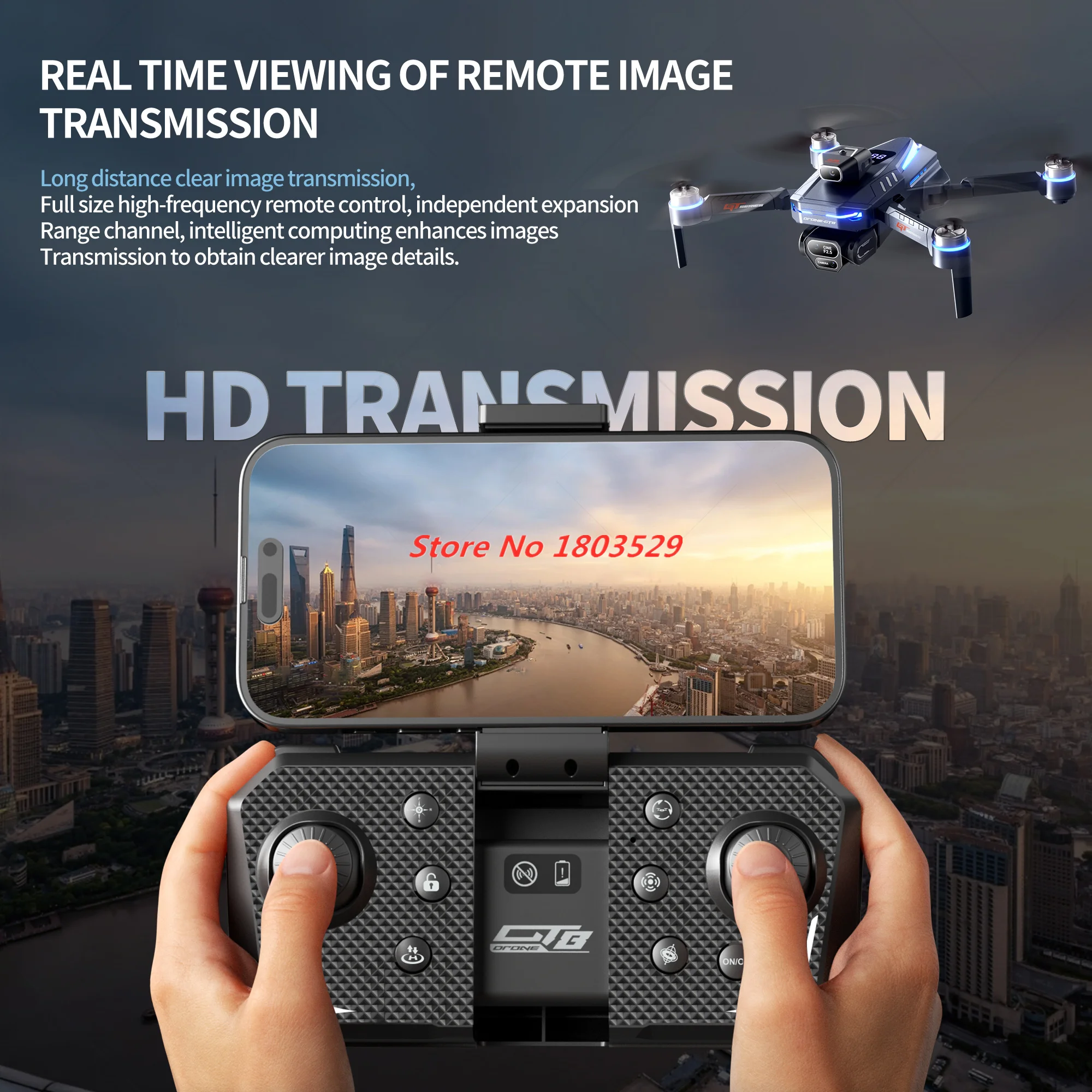 Dron sin escobillas con tres cámaras y flujo óptico 8K, con pantalla de carga eléctrica, indicador de energía del dron y recordatorio de distancia excesiva.