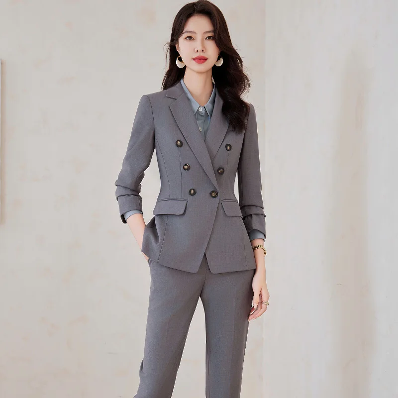 High Quality Fabric Formal Pantsuits Ladies Office Work Wear Professional Business Career Interview Trousers Sets Female Blazers